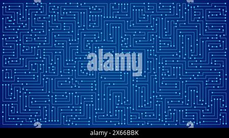 Abstract Blue Background with Technological Circuit Lines Design Stock Vector