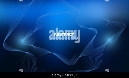 Abstract Blue Background with Delicate White Wavy Lines Design Stock Vector