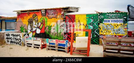 Tents or fishermen's houses in a phase of degradation in the 'bico do mexilhoeiro' on the peninsula of the city of Barreiro-Estremadura-Portugal. Stock Photo