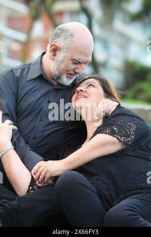 romantic cheerful mature couple outdoors Stock Photo