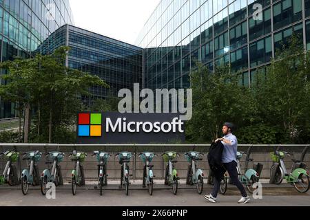 Issy Les Moulineaux, France. 13th May, 2024. General view of the Microsoft's French headquarters in Issy-les-Moulineaux, south of Paris, France, on May 13, 2024. Microsoft, which has been present in France for 41 years, is announcing a 4 billion euro investment this year, the largest to date in the country, to support French growth in the new artificial intelligence economy. Photo by Stephane Lemouton/Pool/ABACAPRESS.COM Credit: Abaca Press/Alamy Live News Stock Photo