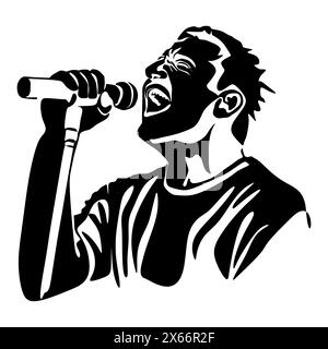 Man singer silhouette, man singing on mic, singer singing silhouette, vocalist singing to microphone Stock Vector