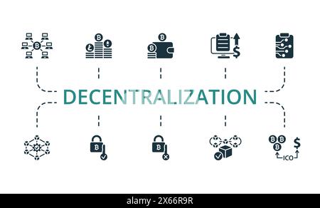 Decentralization set. Creative icons. Editable elements. Stock Vector