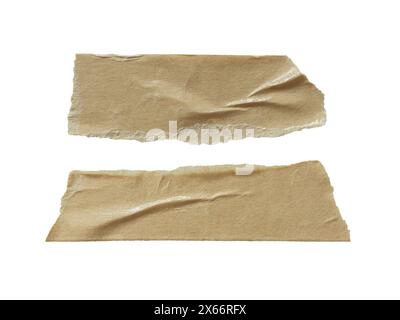 Torn beige paper masking tape on white background with clipping path Stock Photo