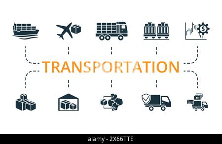 Transportation set. Creative icons. Editable elements. Stock Vector