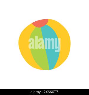 Ball for playing Volleyball or Water polo isolated on white. Hand Drawn Vector Flat illustration of Beach Toy with color Stripes. Cartoon Sport Equipm Stock Vector
