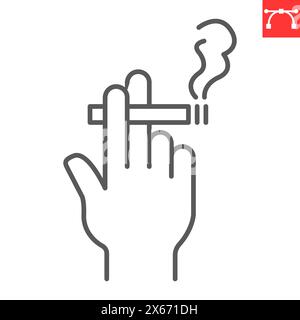 Hand hold cigarette line icon, addiction and nicotine, hand with a cigarette vector icon, vector graphics, editable stroke outline sign, eps 10. Stock Vector