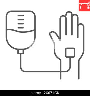 Intravenous saline drip line icon, world cancer day and chemotherapy, blood transfusion vector icon, vector graphics, editable stroke outline sign, ep Stock Vector