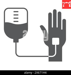 Intravenous saline drip glyph icon, world cancer day and chemotherapy, blood transfusion vector icon, vector graphics, editable stroke solid sign, eps Stock Vector