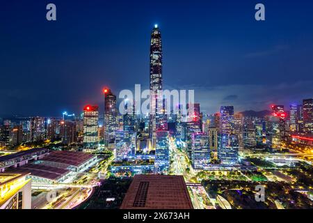 Shenzhen skyline cityscape with skyscrapers in downtown city at night in Shenzhen, China Stock Photo