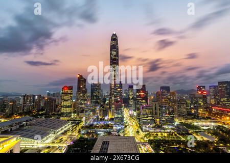 Shenzhen skyline cityscape with skyscrapers in downtown at sunset twilight in Shenzhen, China Stock Photo