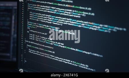 Computer Screen Showing App Design Interface with Working Terminal User Interface Showing Code Line. Innovative Artificial Intelligence Generated Algorithm for Innovative Cyber Secure Software Stock Photo