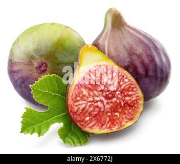 Fig fruits and slice of fig isolated on white background. Stock Photo