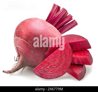 Red beetroot and beetroot slices isolated on white background. Stock Photo