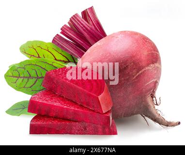 Red beetroot and beetroot slices isolated on white background. Stock Photo