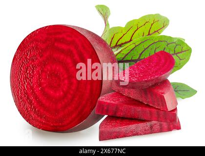 Red beetroot cross section and pieces of beetroot isolated on white background. Stock Photo