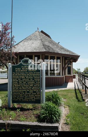 Flint and Pere Marquette Railroad Depot, presently a museum, in Marlette Michigan USA Stock Photo