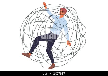 Business man is trapped in problems and troubles and risks going bankrupt and losing job Stock Vector