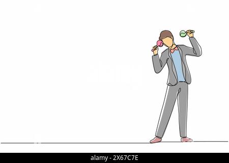 Continuous one line drawing man street band player mariachi plays maracas. Male performer with maracas musical instruments, mariachi player at nationa Stock Vector