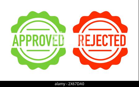 Approved and rejected signs, label. Two green and red stickers. Stock Vector