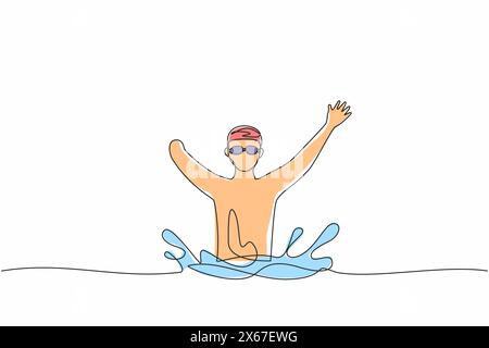 Single one line drawing swimming person with disability athlete playing in tournament games. sportsman, sport, success, championship. Continuous line Stock Vector