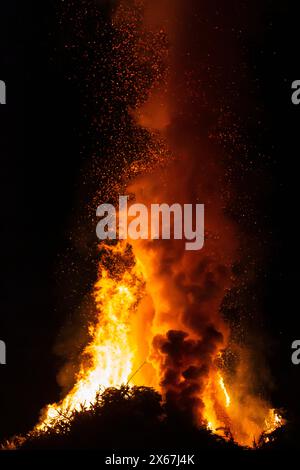 Spark fire for burning the Christmas trees Stock Photo