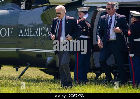 Washington, United States. 13th May, 2024. President Joe Biden steps off Marine One at Fort Lesley J. McNair in Washington DC after returning from Rehoboth Beach, Delaware, on Monday, May13, 2024. Photo by Shawn Thew Credit: UPI/Alamy Live News Stock Photo