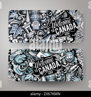 Cartoon vector doodle set of Canada banners templates Stock Vector