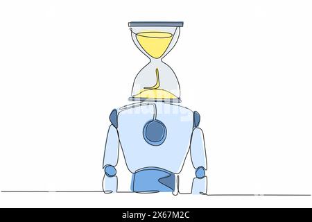 Single one line drawing robot with hourglass instead of head. Future technology development. Artificial intelligence and machine learning process. Con Stock Vector