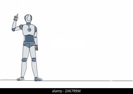 Single continuous line drawing robot finger index up gesture. Emotion and body language. Robotic artificial intelligence. Electronic technology indust Stock Vector
