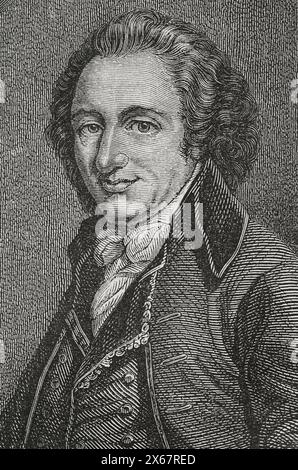 Thomas Paine (1737-1809). British-American author. Political activist, philosopher and revolutionary. Portrait. Engraving. 'History of the French Revolution'. Volume I, 1876. Stock Photo
