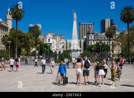 Buenos Aires, Argentina, Plaza de Mayo, this square is not only the heart of the city, but also the political center of Argentina. The Piramide de Mayo, located at the center of the Plaza de Mayo, is the oldest national monument in the city of Buenos Aires. Stock Photo