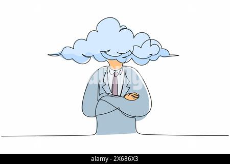 Single continuous line drawing cloud head businessman. Man with empty head and cloud instead. Distracted, daydreaming, absent and impractical concept. Stock Vector