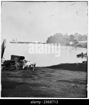 Belle Plain Landing, Virginia. Distance view of Belle Plain Landing on the James River. (U.S. Mail wagon 2nd Corps in foreground), Civil War Photographs 1861-1865 Stock Photo