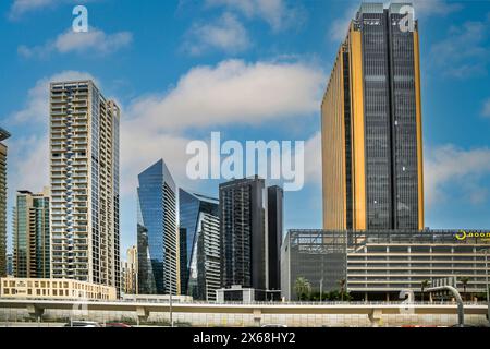 High-rise buildings, skyscrapers, skyline, Sheikh Zayed Road, Dubai, United Arab Emirates, Middle East, Asia Stock Photo