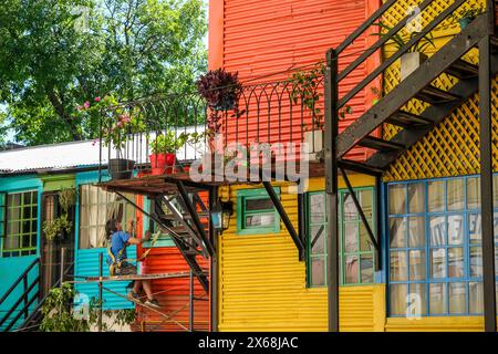 La Boca, Buenos Aires, Argentina, colorfully painted houses in the harbor district around the alley El Caminito Stock Photo