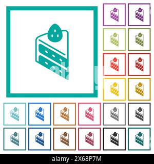 Strawberry shortcake flat color icons with quadrant frames on white background Stock Vector