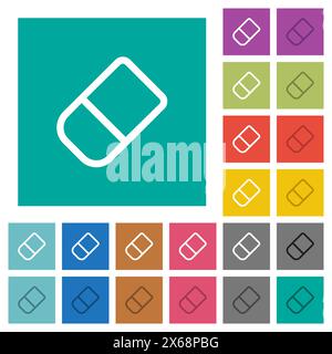 school rubber outline multi colored flat icons on plain square backgrounds. Included white and darker icon variations for hover or active effects. Stock Vector