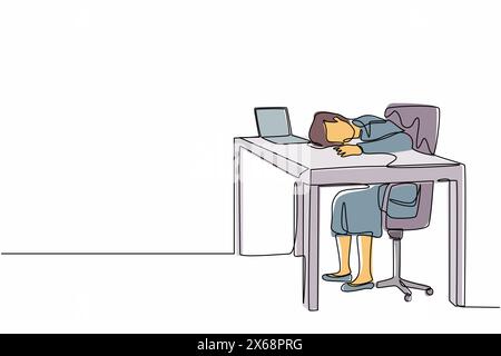 continuous line drawing of Exhausted sad young man covering his face by ...