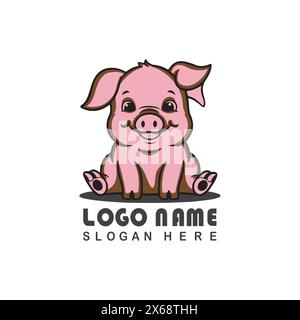 Cute Baby Pig Logo With Vector File Stock Vector