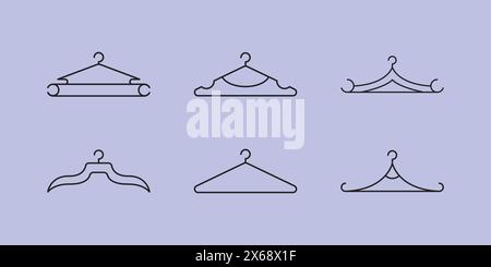 set collection of clothes hanger logo line art vector icon designs, minimalist hanger logo icon vector Stock Vector
