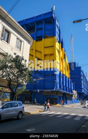 La Boca, Buenos Aires, Argentina, in blue and yellow the stadium La Bombonera, La Boca developed at the end of the 19th century as a neighborhood of Italian immigrants, who mostly worked as industrial workers Stock Photo