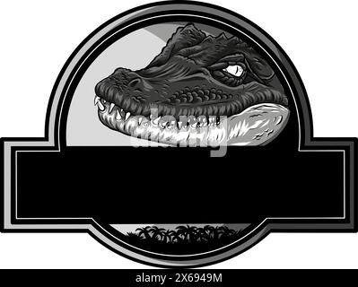 monochrome logo dinosaur crocodile head vector illustration Stock Vector