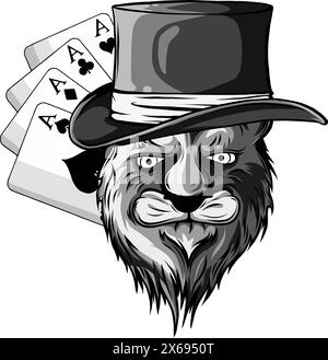 vector illustration monochrome Portrait of lion in bowler hat Stock Vector