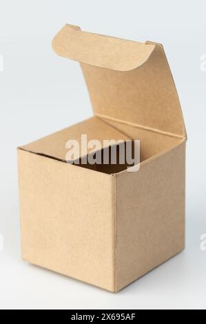Brown paper open box isolated on white studio background Stock Photo