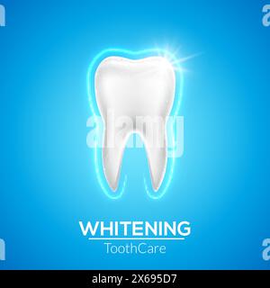 Tooth care dental icon vector healthy dentist background. Blue clean tooth bright white dentistry 3d medical illustration Stock Vector