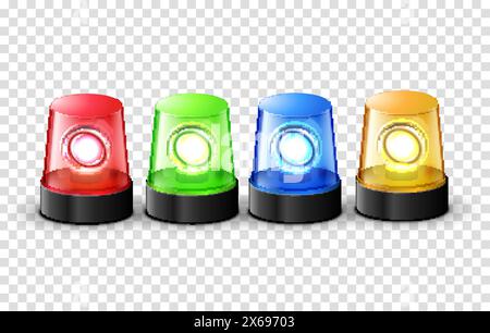 Red green blue and yellow flashing police beacon alarm Stock Vector