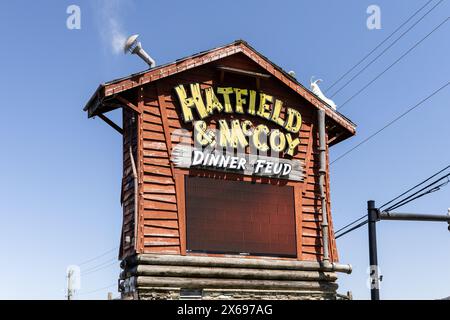 The Hatfield and McCoy Dinner Feud is an entertaining dinner show for family with music, dancing, and comedy. Stock Photo