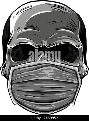 monochrome Skull in the medical mask. Vintage vector illustration Stock Vector