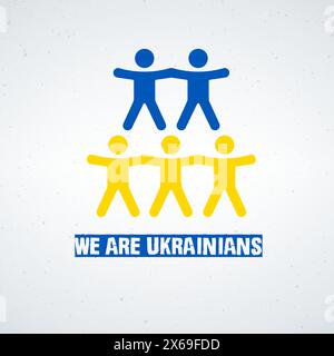 We are Ukrainians people pyramid in flag colors. Patriot of Ukraine. Ukrainian nation. Stock vector illustration isolated on white background. Stock Vector